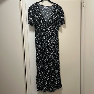 Reformation Black and White Floral Midi Dress